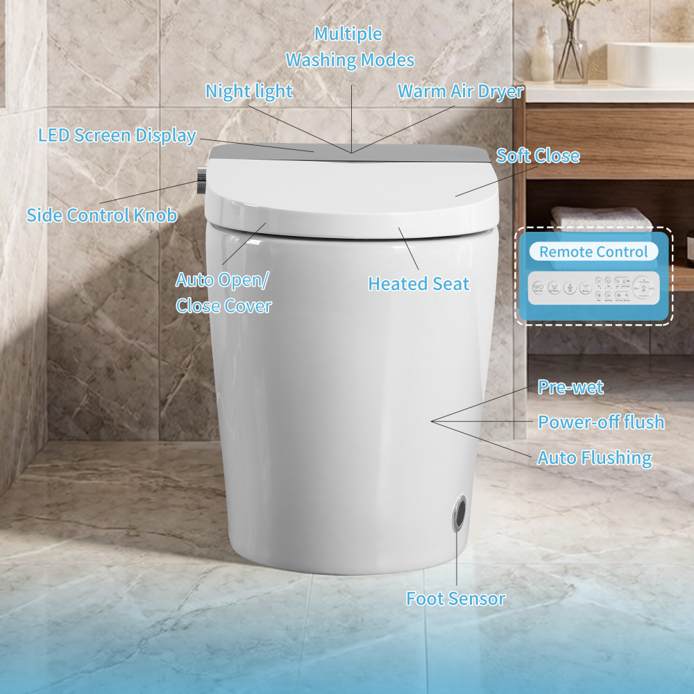 Elongated ADA Smart Bidet Toilet 1.28 GPF in White with Auto Open/Close, Water Tank, Heated Seat, Warm Water Wash, Dryer