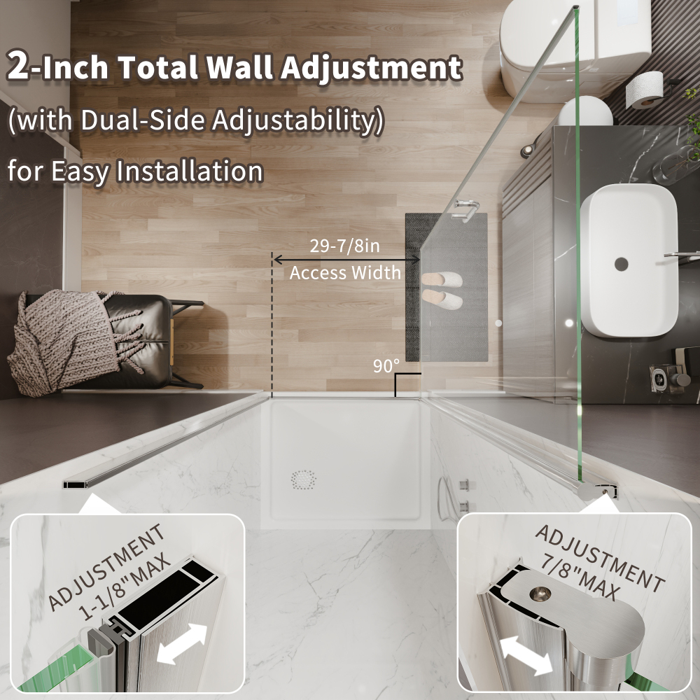 Xspracer 34 to 36 in. W x 72 in. H Pivot Swing Frameless Shower Door in Brushed Nickel with Clear Glass