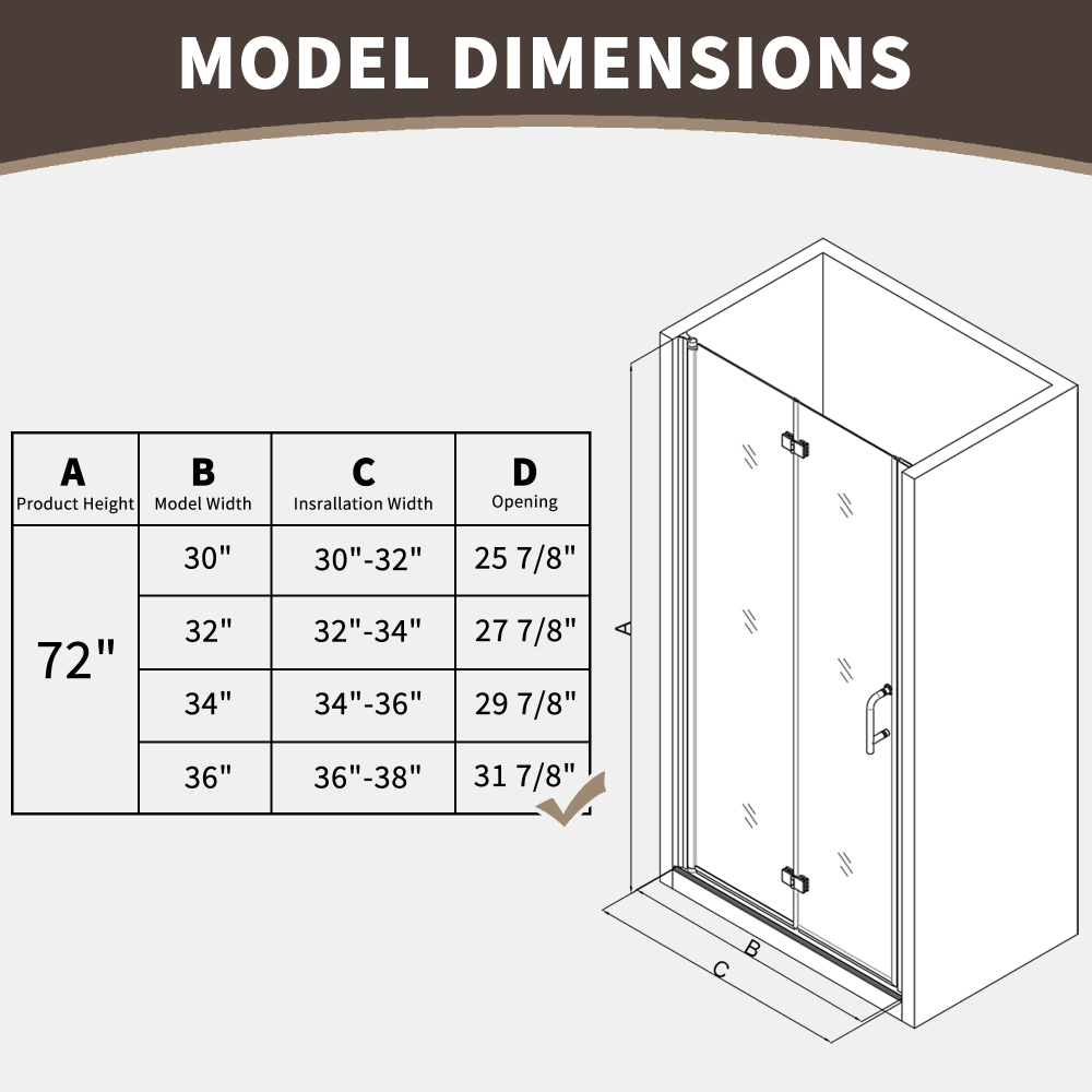Xspracer 36 to 38 in. W x 72 in. H Bi-Fold Frameless Shower Door in Matte Black with Clear Glass