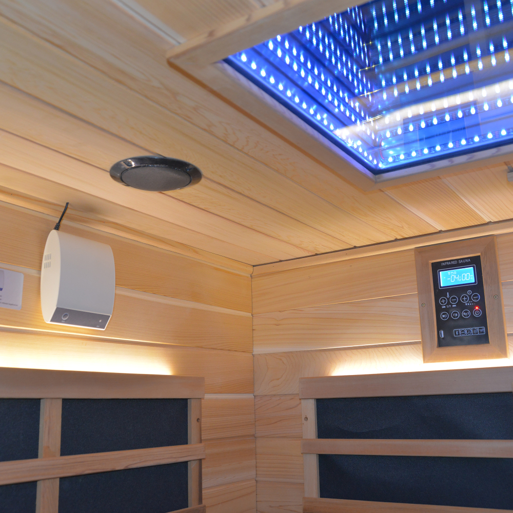 Moray 4-Person Outdoor Infrared Sauna with 11 Far-Infrared Carbon Crystal Heaters, 7-Color Abyss Lamp