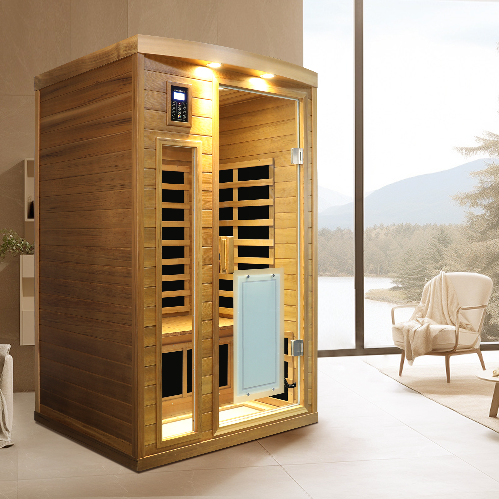 Moray Low-EMF 2-Person Indoor Red Cedar Far-Infrared Sauna Room with 8-Carbon Crystal Heaters