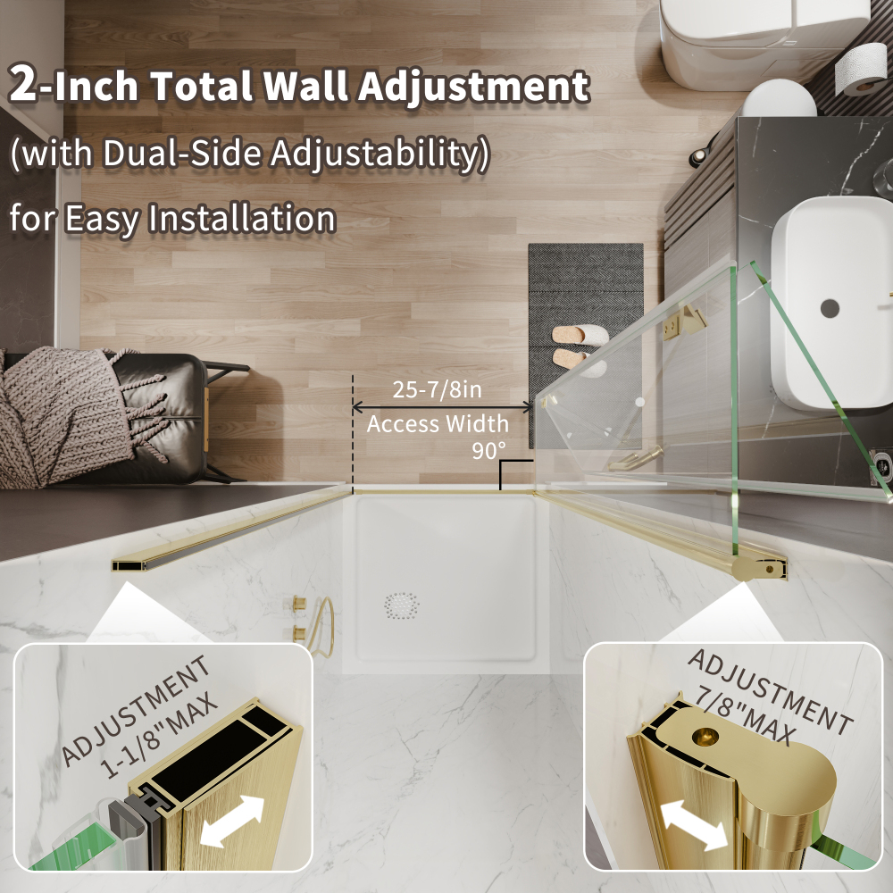 Xspracer 30 to 32 in. W x 72 in. H Bi-Fold Frameless Shower Door in Brushed Gold with Clear Glass