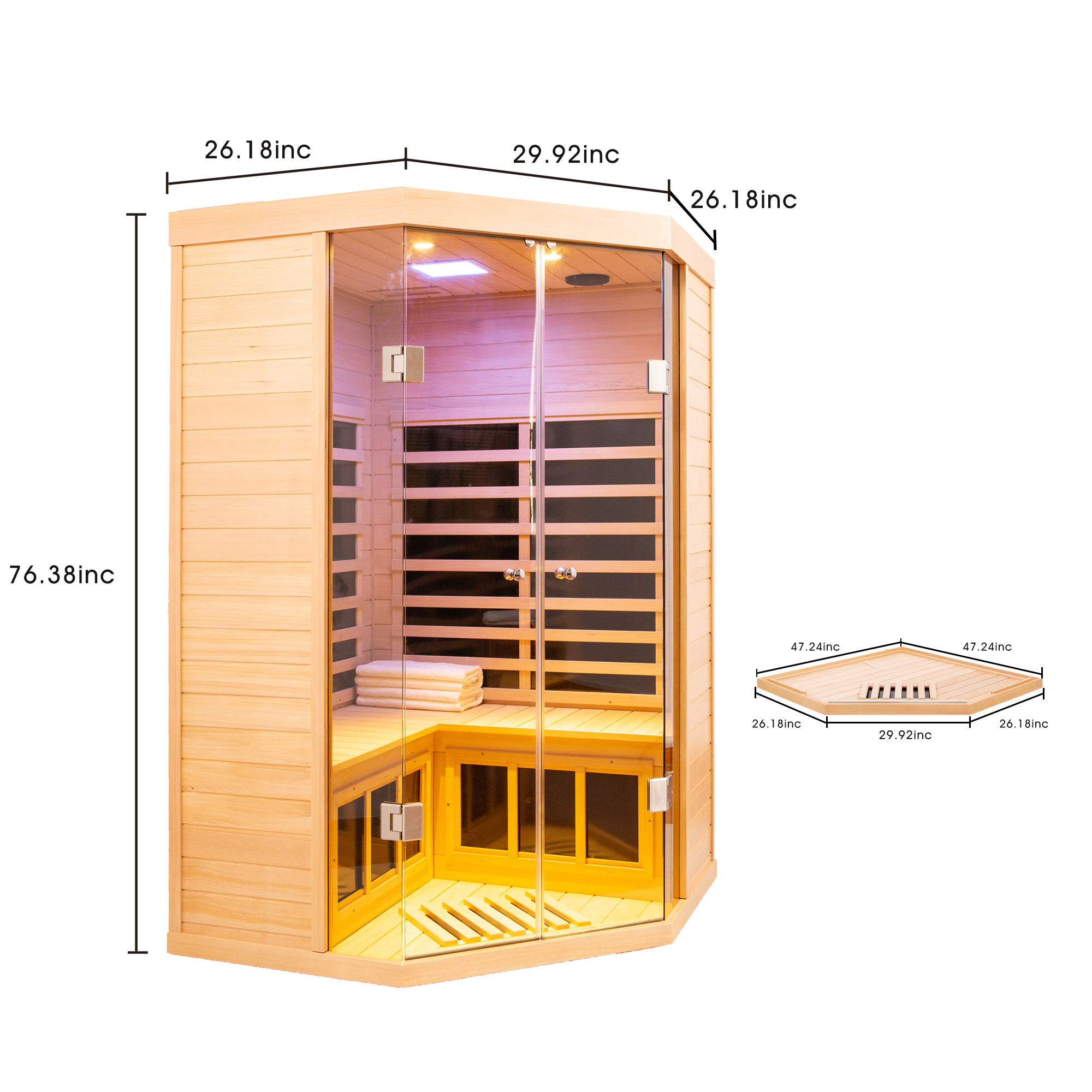 Moray 2-Person Indoor Hemlock Deluxe Transparent Infrared Sauna with 7 Far-Infrared Carbon Crystal Heaters