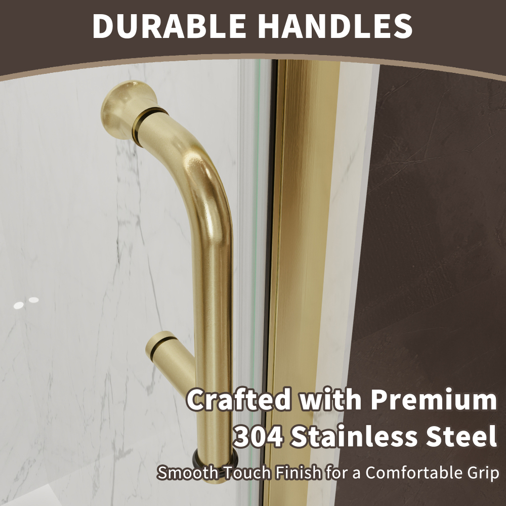 Xspracer 34 to 36 in. W x 72 in. H Bi-Fold Frameless Shower Door in Brushed Gold with Clear Glass