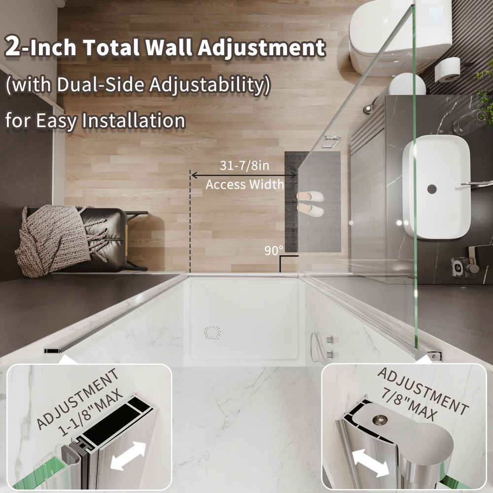 Xspracer 36 to 38 in. W x 72 in. H Pivot Swing Frameless Shower Door in Brushed Nickel with Clear Glass