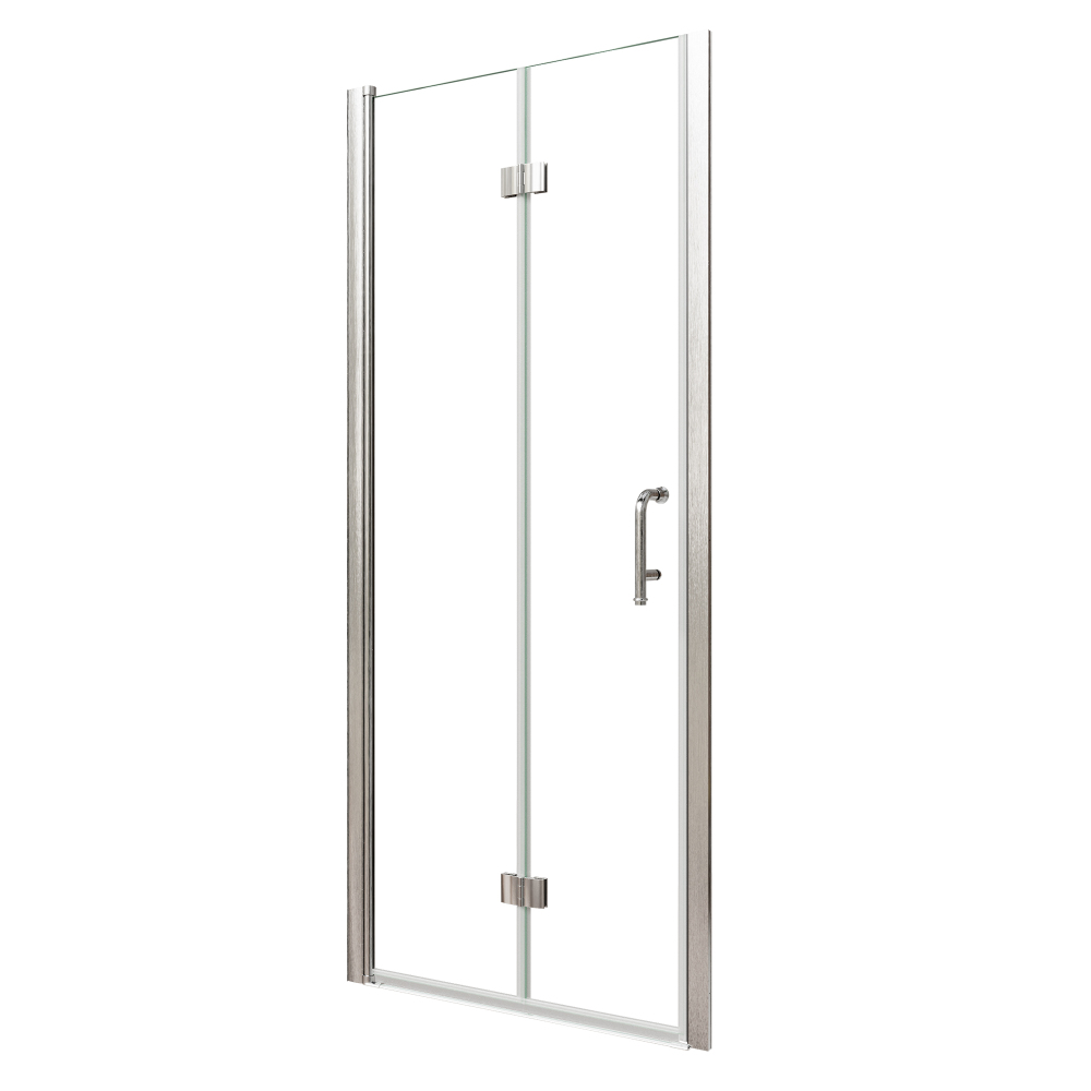 Xspracer 32 to 34 in. W x 72 in. H Bi-Fold Frameless Shower Door in Brushed Nickel with Clear Glass