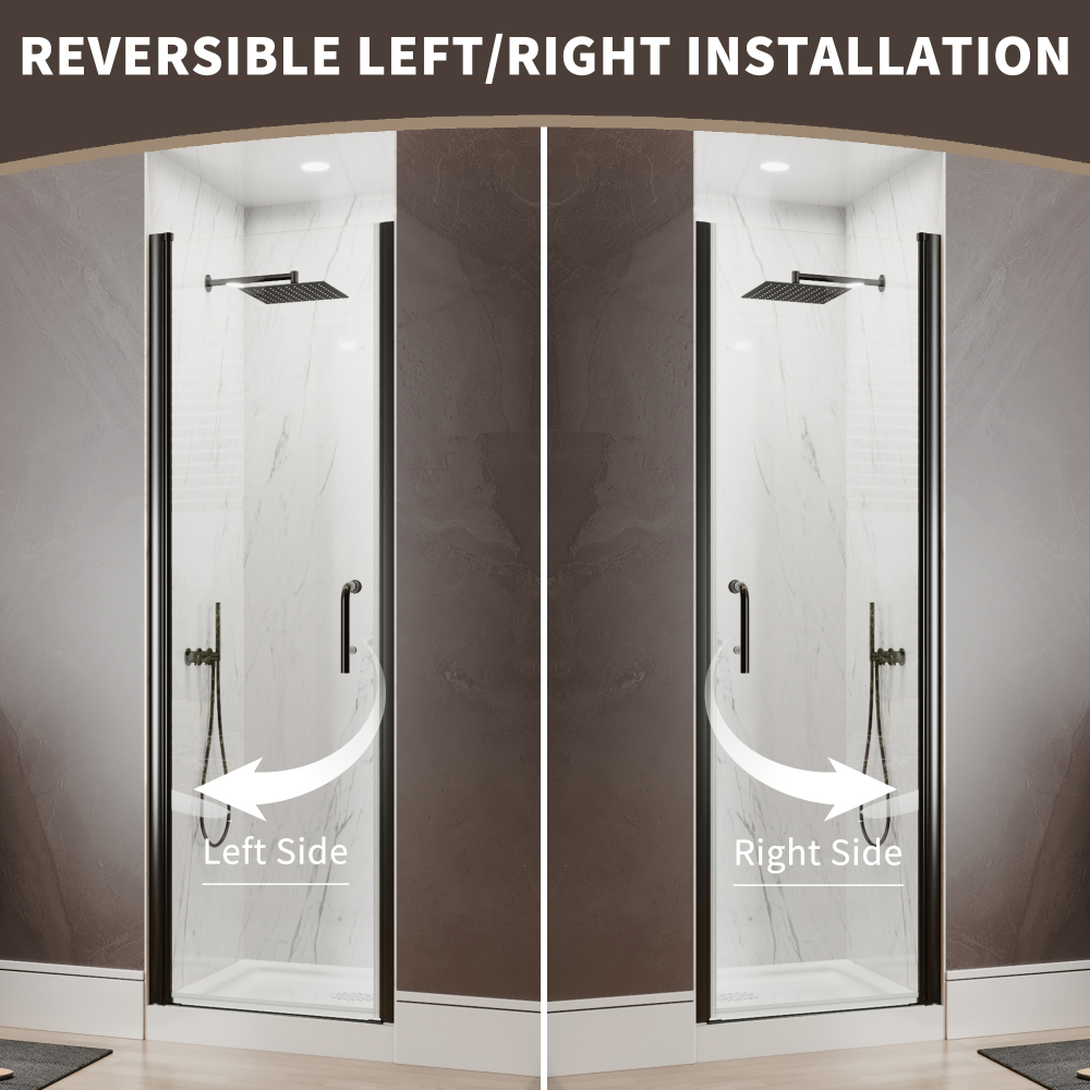 Xspracer 24 to 26 in. W x 72 in. H Pivot Swing Frameless Shower Door in Matte Black with Clear Glass