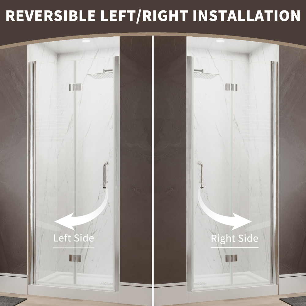 Xspracer 30 to 32 in. W x 72 in. H Bi-Fold Frameless Shower Door in Brushed Nickel with Clear Glass