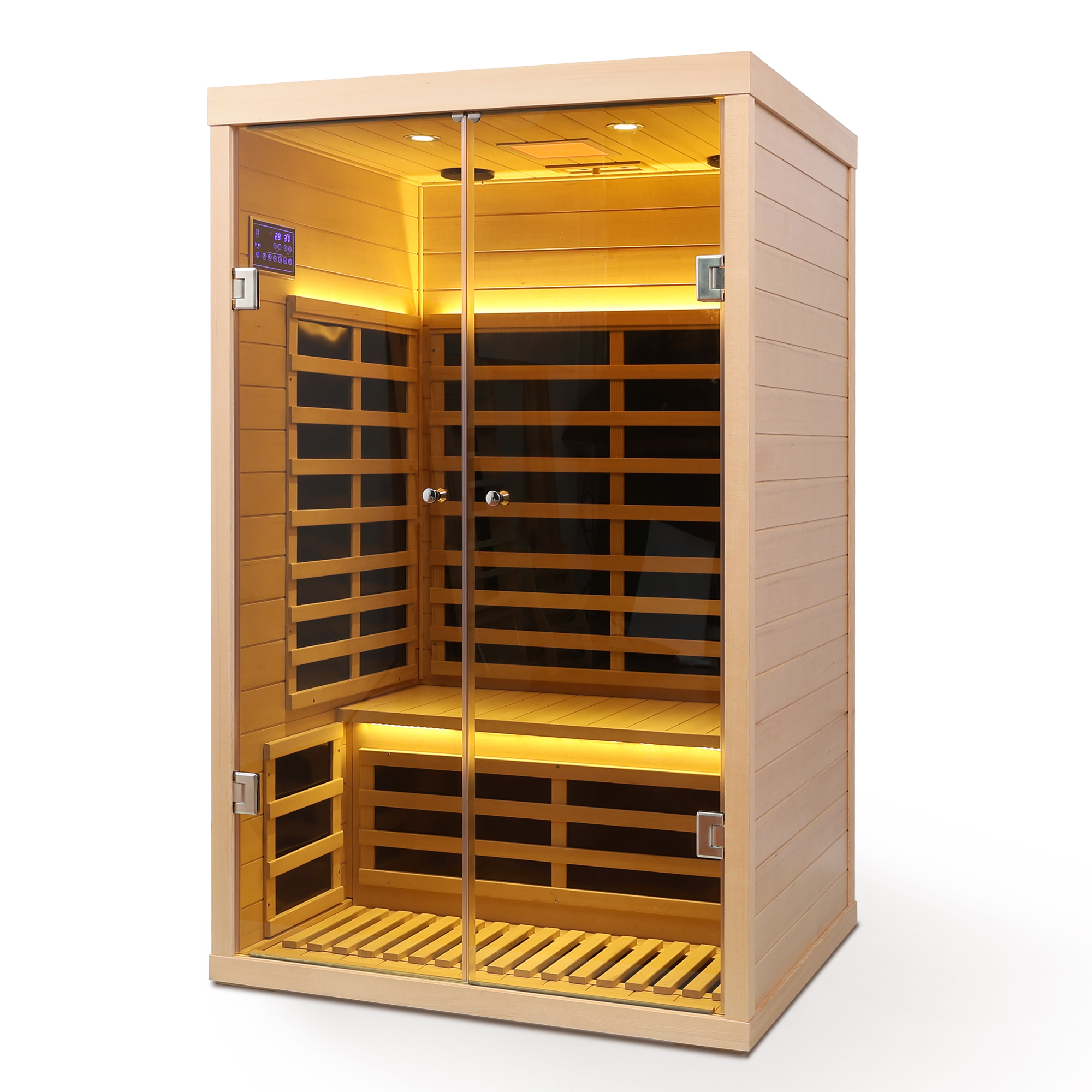 Moray 1-2 Person Indoor Hemlock Infrared Sauna with 7 Far-infrared Carbon Crystal Heaters and Chromotherapy