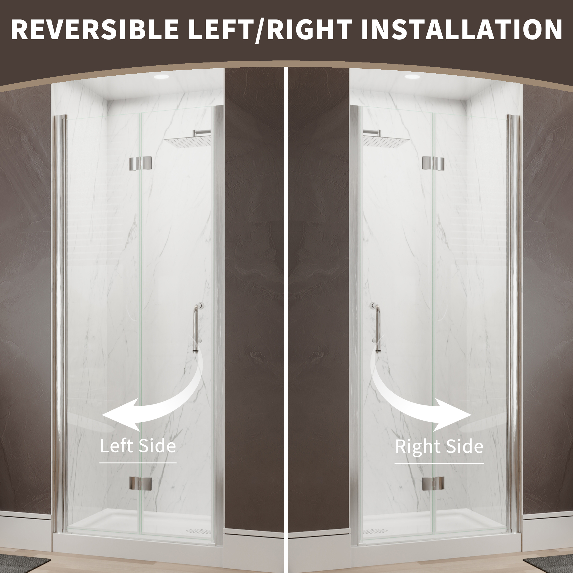 Xspracer 34 to 36 in. W x 72 in. H Bi-Fold Frameless Shower Door in Brushed Nickel with Clear Glass