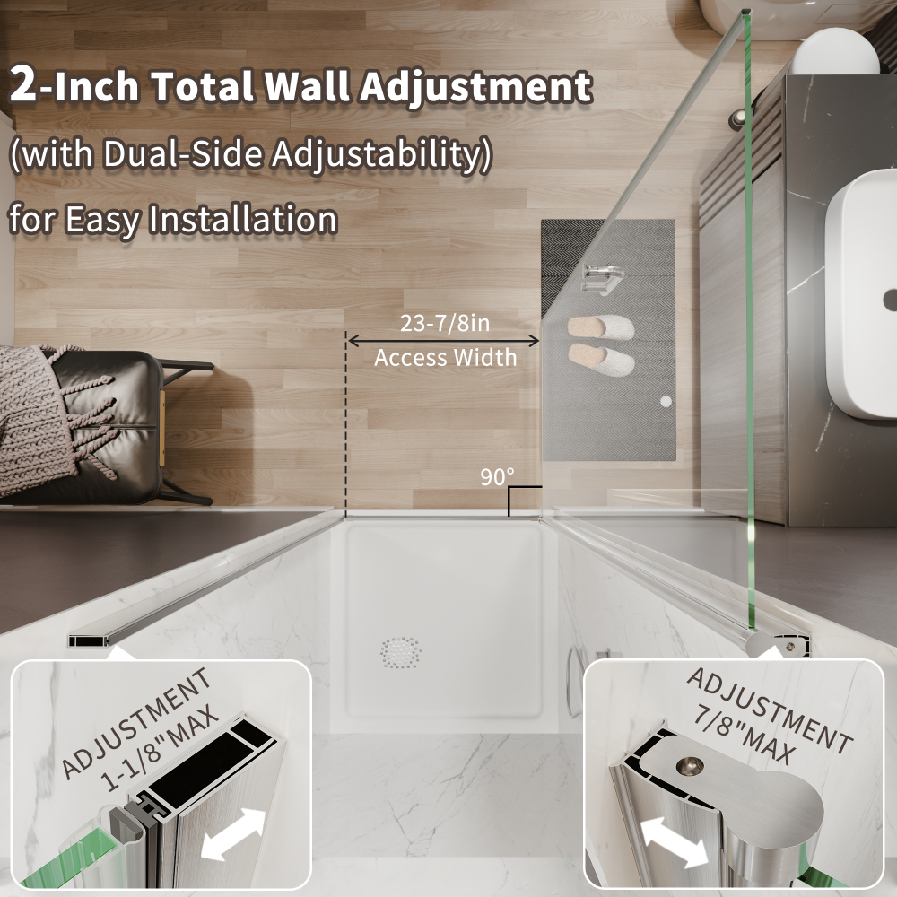 Xspracer 28 to 30 in. W x 72 in. H Pivot Swing Frameless Shower Door in Brushed Nickel with Clear Glass