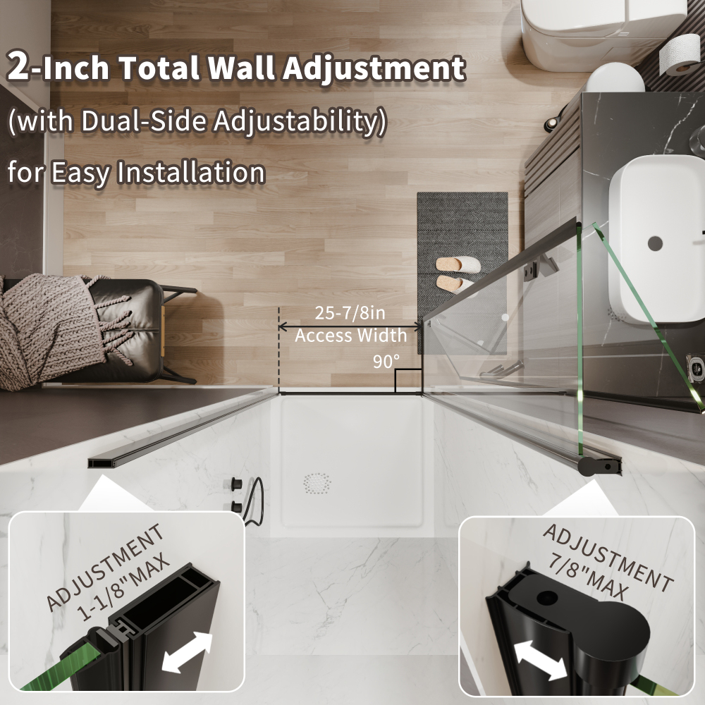Xspracer 30 to 32 in. W x 72 in. H Bi-Fold Frameless Shower Door in Matte Black with Clear Glass