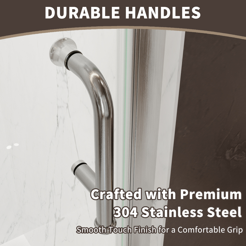 Xspracer 36 to 38 in. W x 72 in. H Bi-Fold Frameless Shower Door in Brushed Nickel with Clear Glass