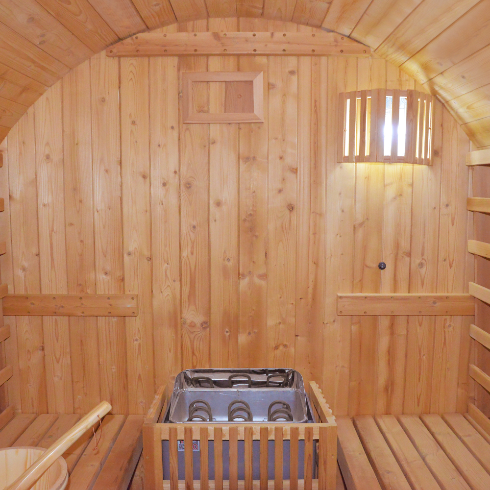 Moray 4-Person Outdoor Round Steam Wet/Dry Sauna with 1 Metal Stove, 1 LED Explosion-Proof Lamp