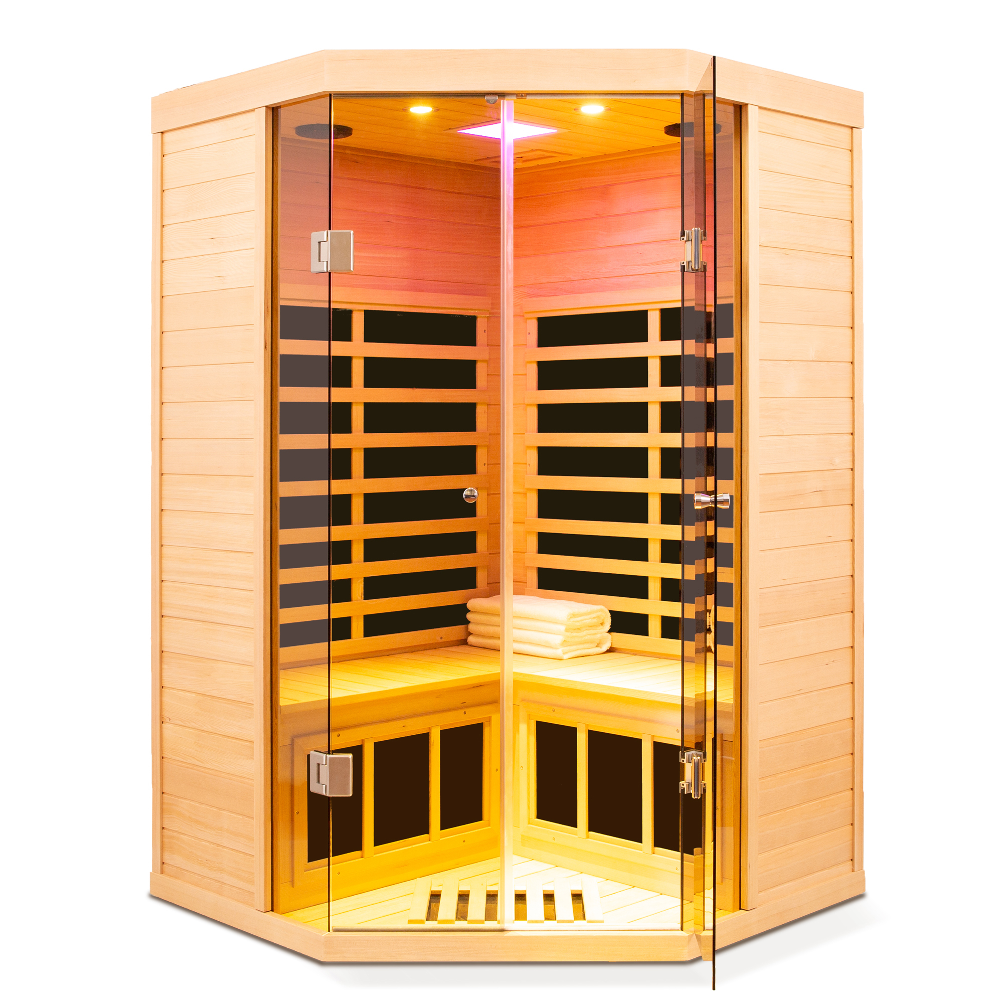 Moray 2-Person Indoor Hemlock Deluxe Transparent Infrared Sauna with 7 Far-Infrared Carbon Crystal Heaters