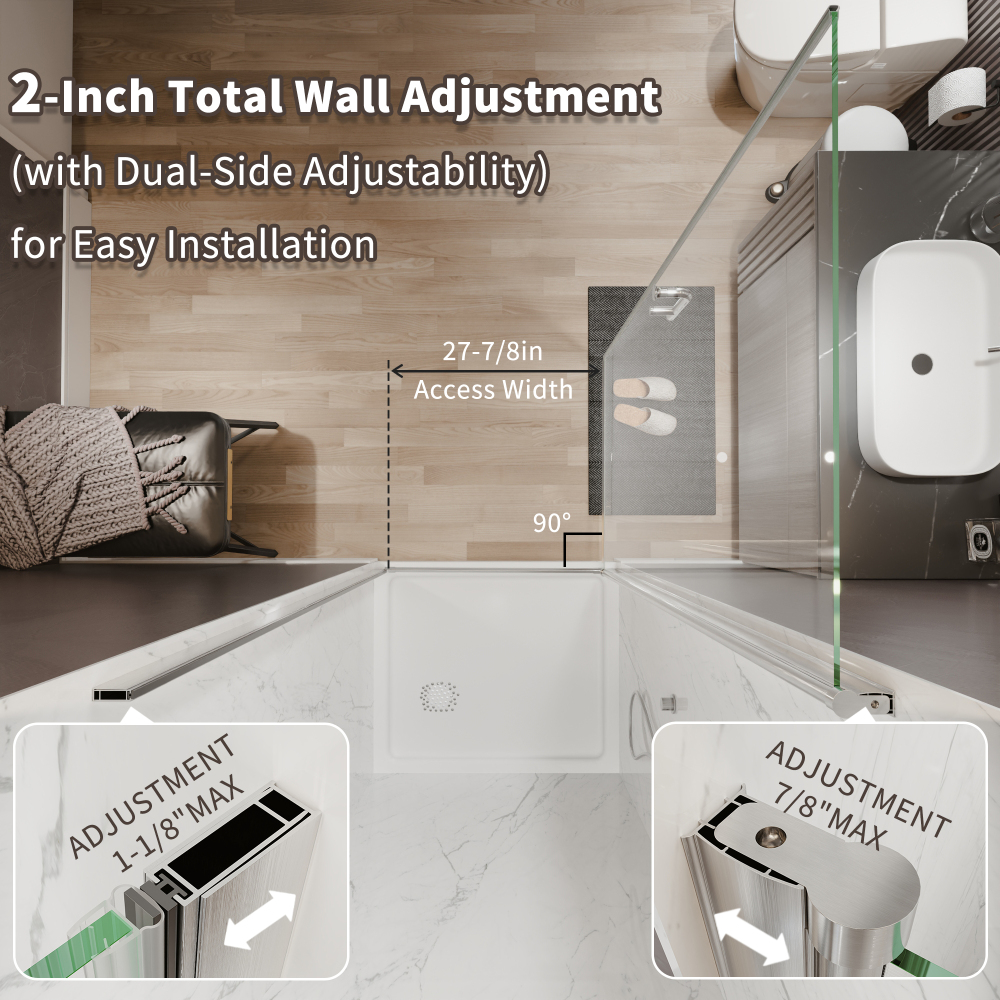 Xspracer 32 to 34 in. W x 72 in. H Pivot Swing Frameless Shower Door in Brushed Nickel with Clear Glass