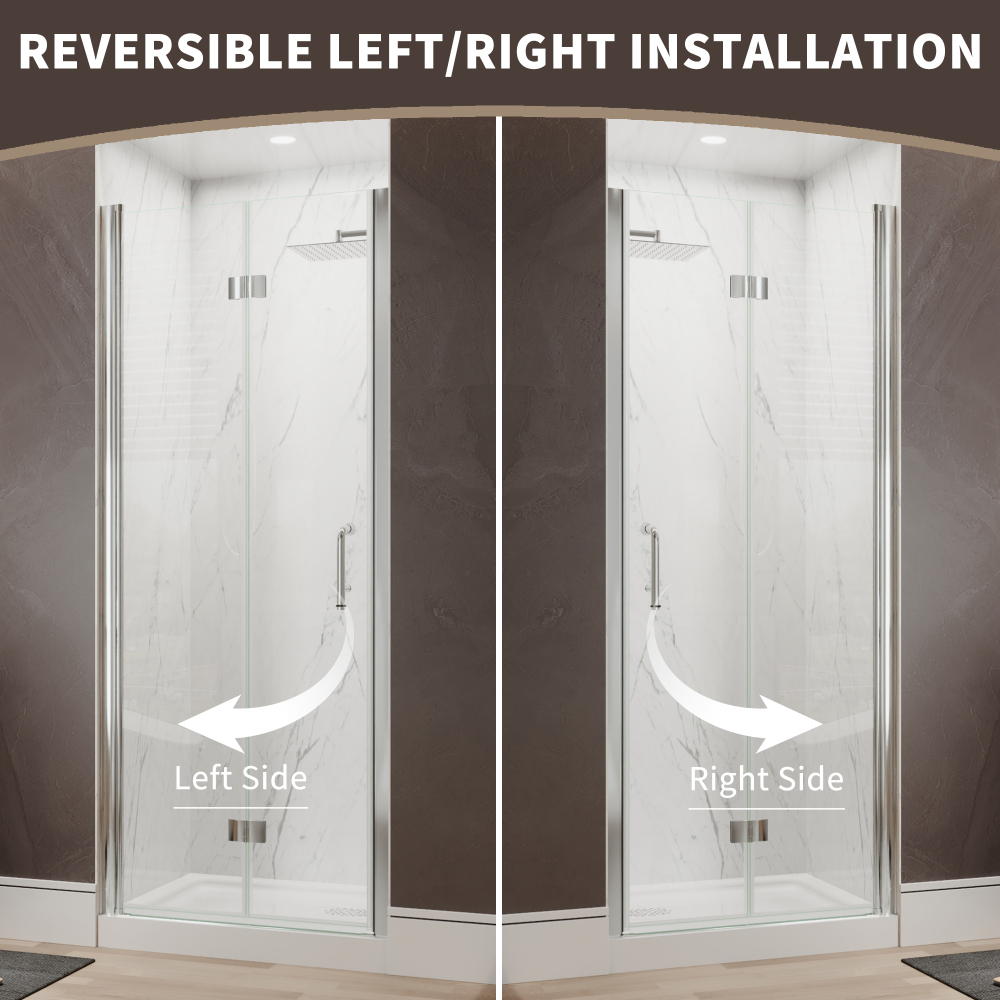 Xspracer 34 to 36 in. W x 72 in. H Bi-Fold Frameless Shower Door in Chrome with Clear Glass
