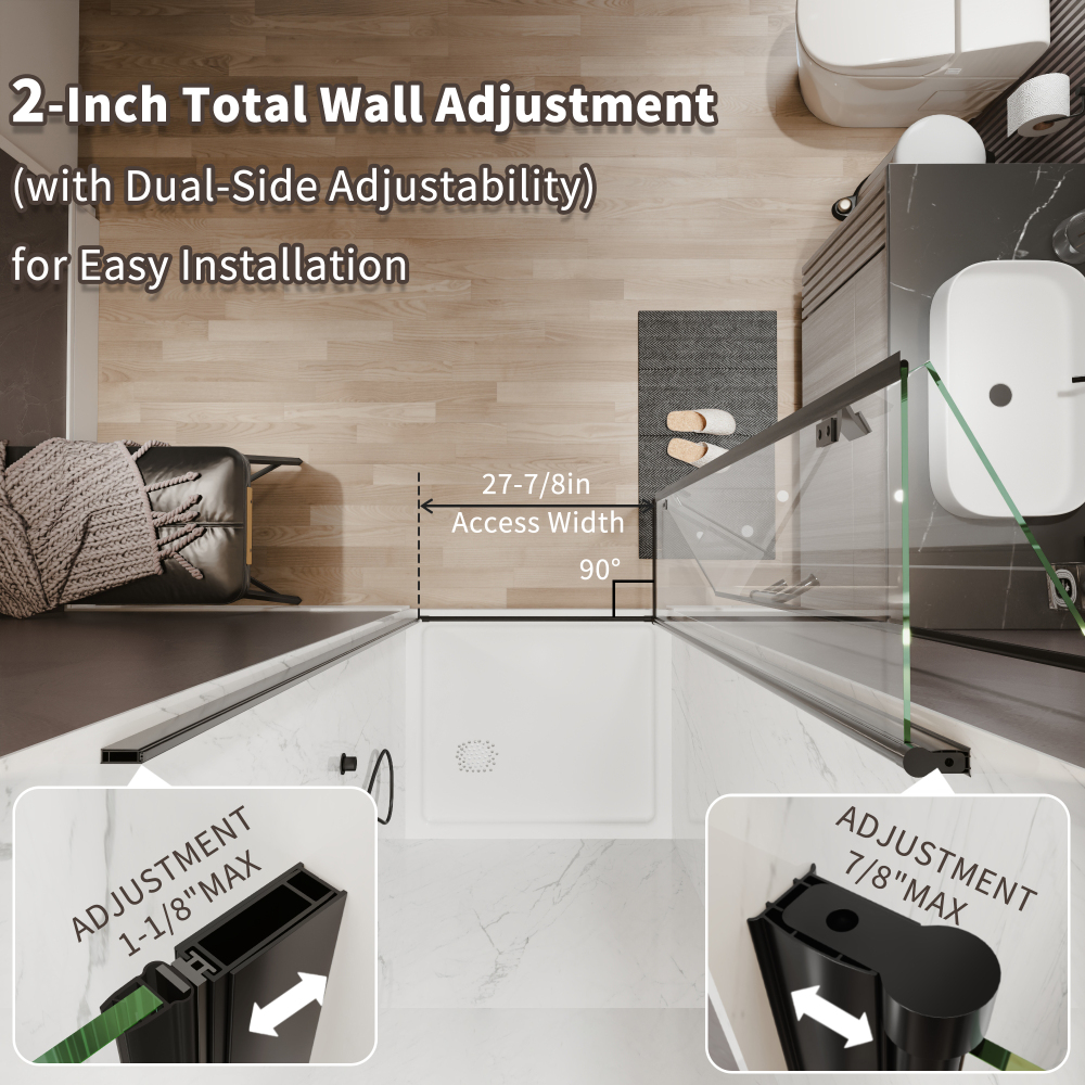Xspracer 32 to 34 in. W x 72 in. H Bi-Fold Frameless Shower Door in Matte Black with Clear Glass