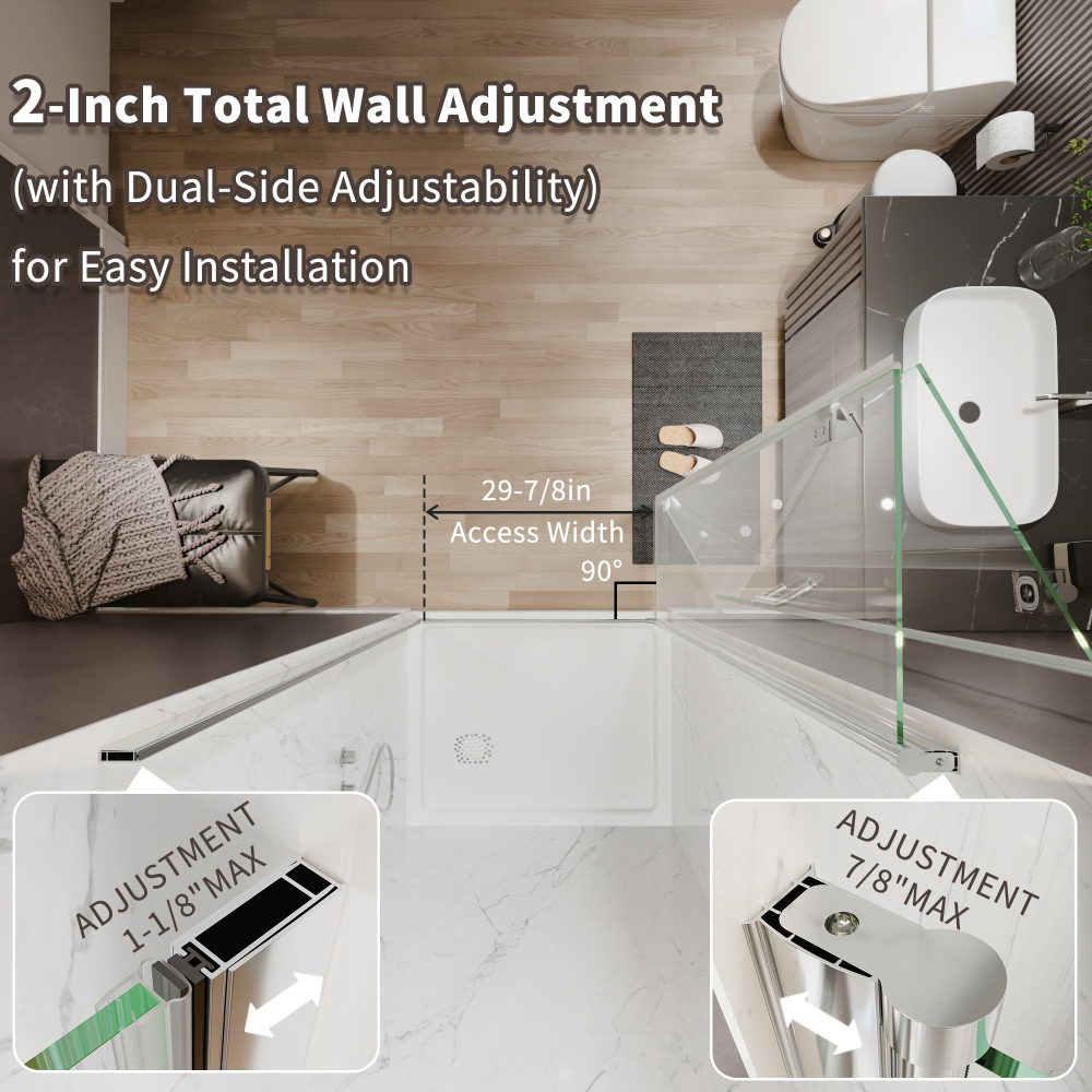 Xspracer 34 to 36 in. W x 72 in. H Bi-Fold Frameless Shower Door in Chrome with Clear Glass
