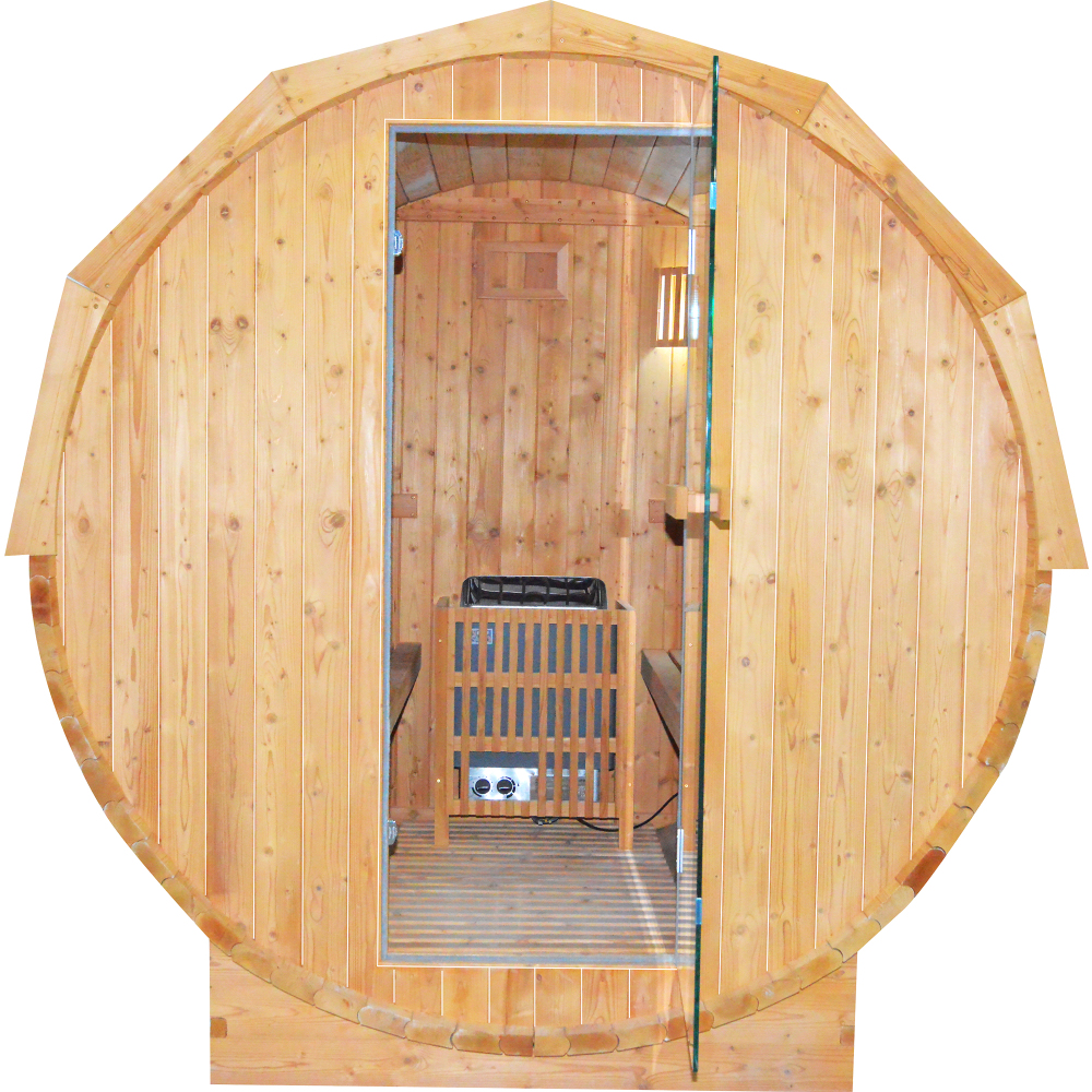 Moray 4-Person Outdoor Round Steam Wet/Dry Sauna with 1 Metal Stove, 1 LED Explosion-Proof Lamp