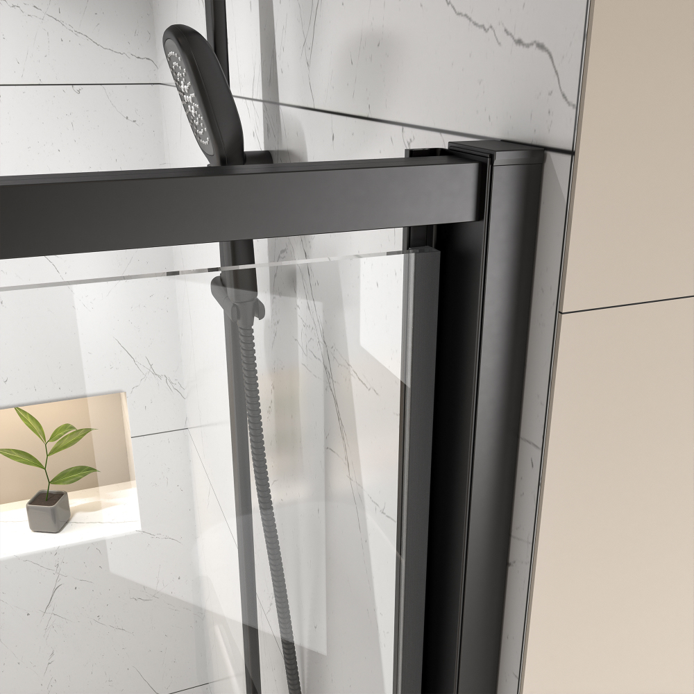 44 in. - 48 in. W x 71 in. H Pivot Framed Shower Door in Matte Black Finish with Clear Glass