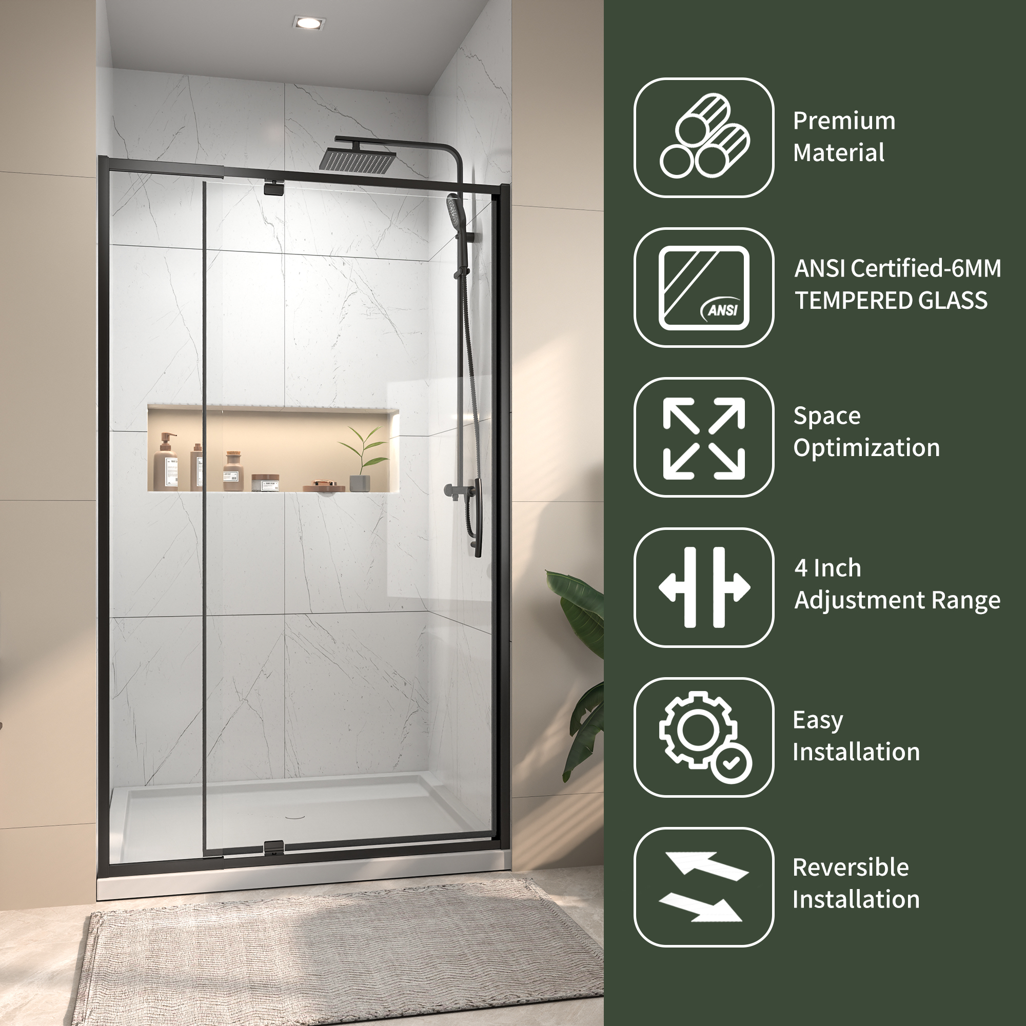 38 in. - 42 in. W x 71 in. H Pivot Framed Shower Door in Matte Black Finish with Clear Glass