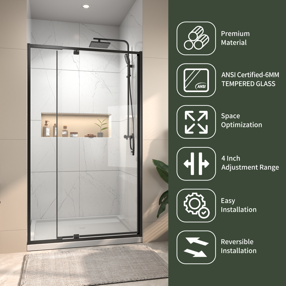 38 in. - 42 in. W x 71 in. H Pivot Framed Shower Door in Matte Black Finish with Clear Glass