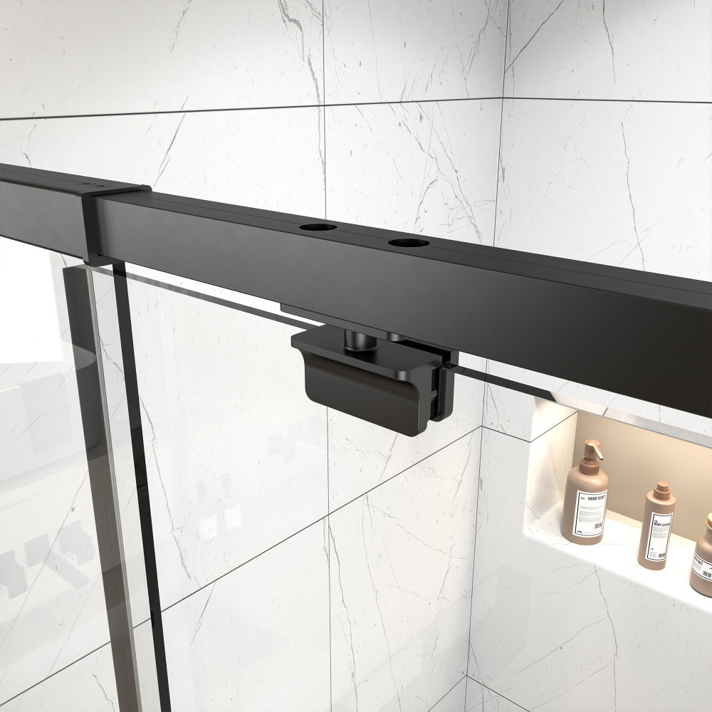 50 in. - 54 in. W x 71 in. H Pivot Framed Shower Door in Matte Black Finish with Clear Glass
