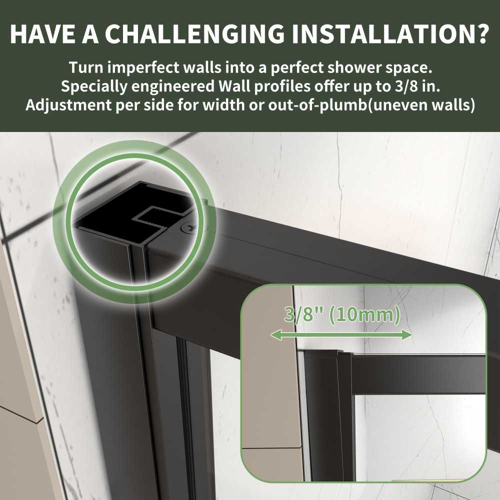 50 in. - 54 in. W x 71 in. H Pivot Framed Shower Door in Matte Black Finish with Clear Glass