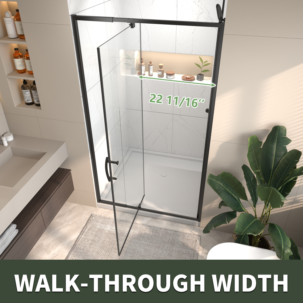 38 in. - 42 in. W x 71 in. H Pivot Framed Shower Door in Matte Black Finish with Clear Glass