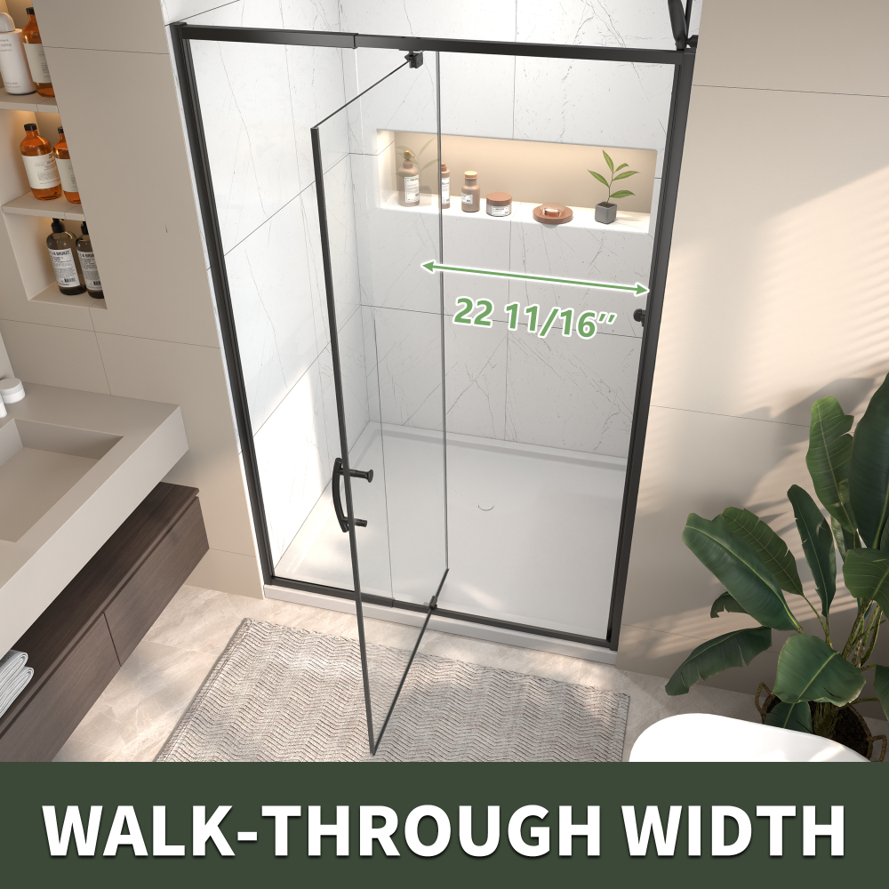44 in. - 48 in. W x 71 in. H Pivot Framed Shower Door in Matte Black Finish with Clear Glass