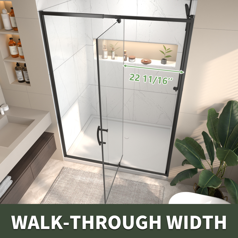 50 in. - 54 in. W x 71 in. H Pivot Framed Shower Door in Matte Black Finish with Clear Glass