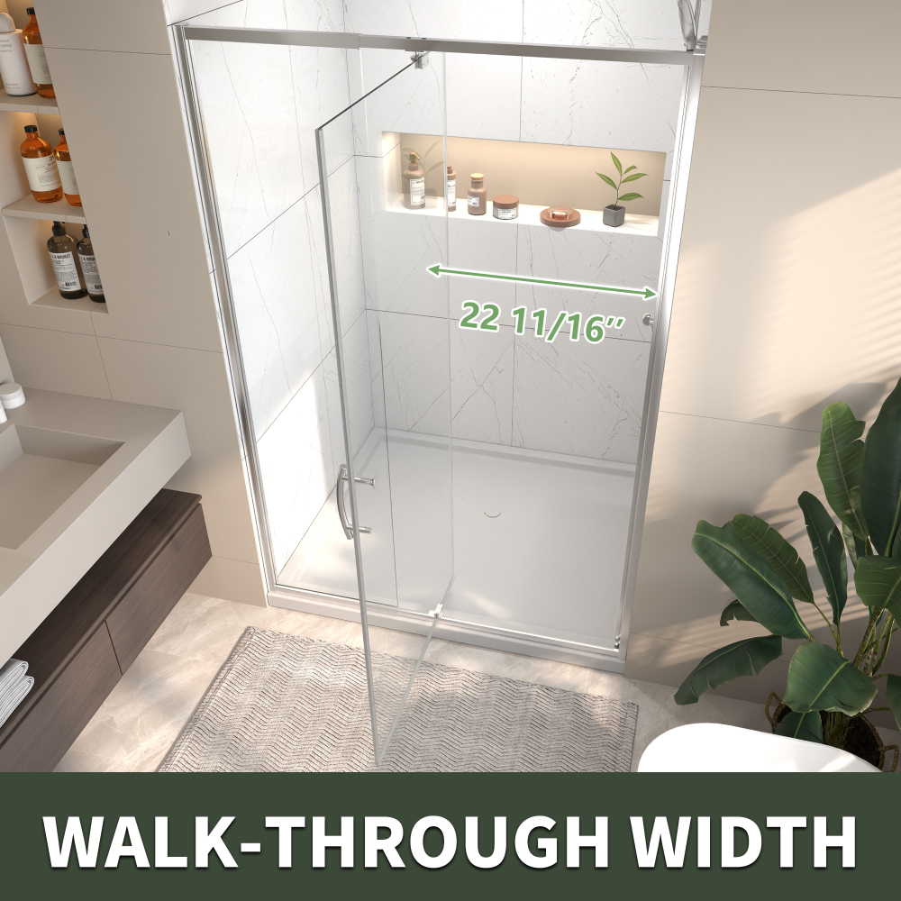 44 in. - 48 in. W x 71 in. H Pivot Framed Shower Door in Chrome Finish with Clear Glass