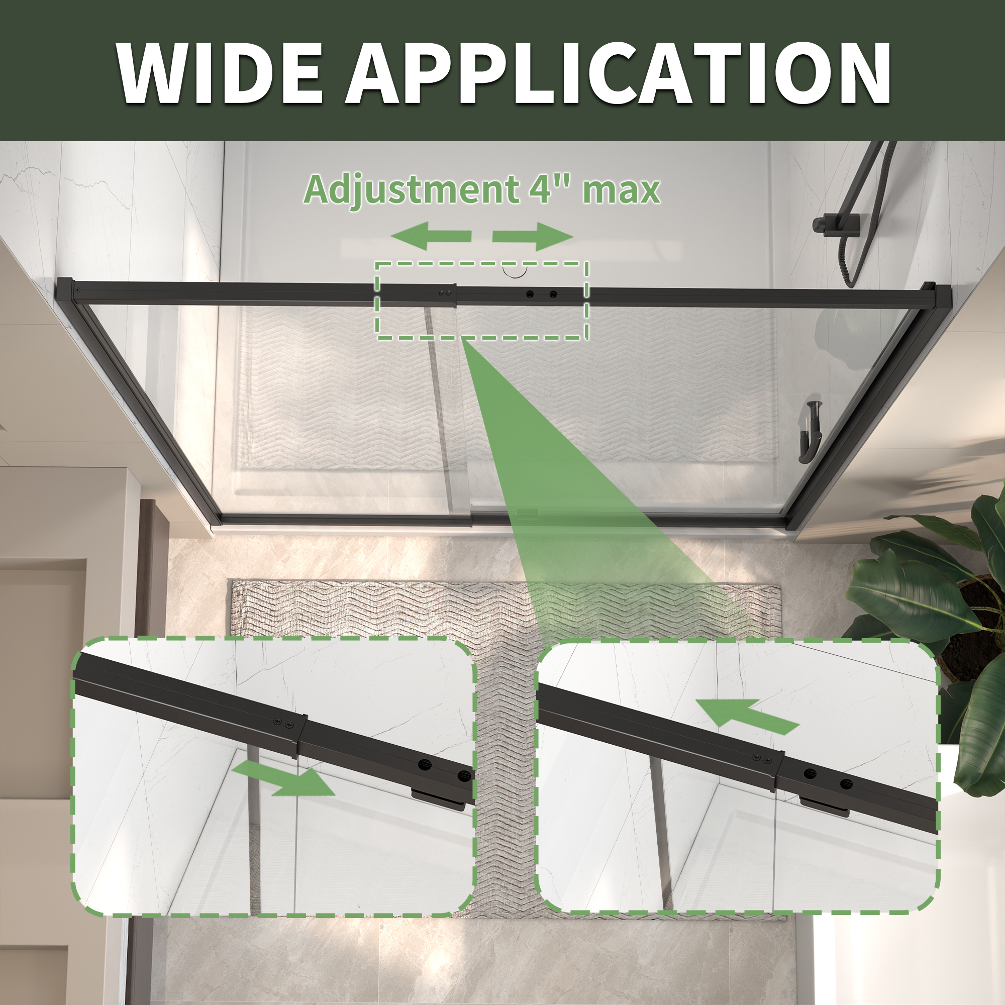 50 in. - 54 in. W x 71 in. H Pivot Framed Shower Door in Matte Black Finish with Clear Glass