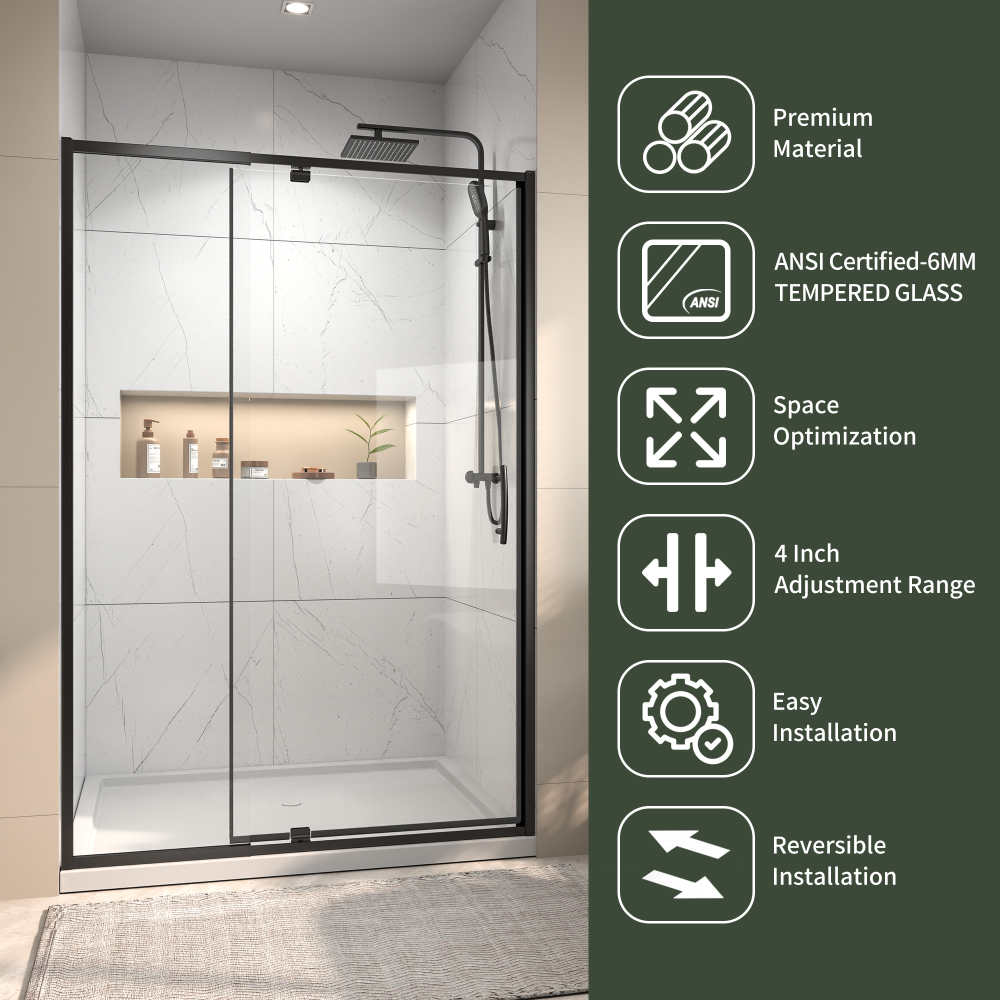44 in. - 48 in. W x 71 in. H Pivot Framed Shower Door in Matte Black Finish with Clear Glass