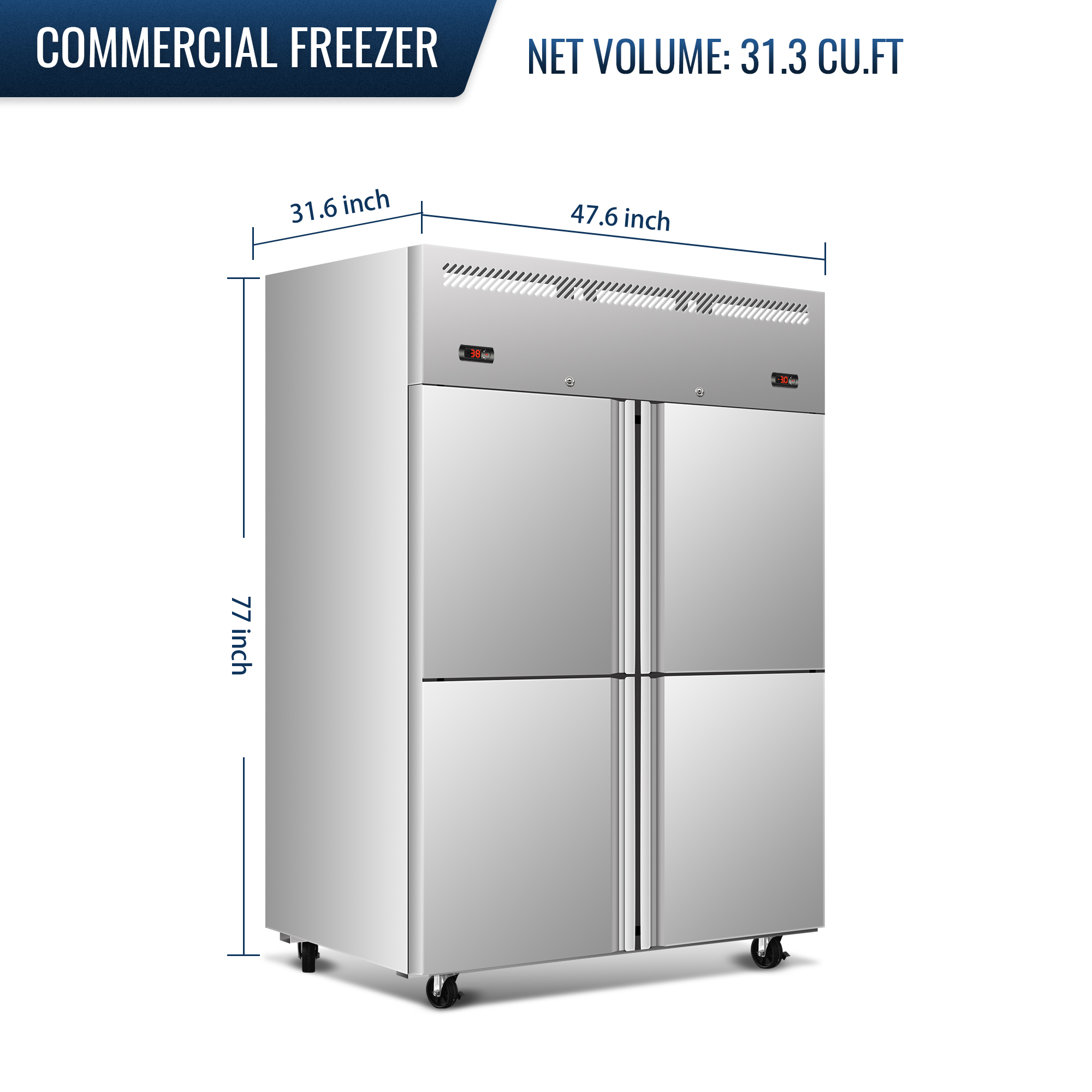 Xspracer 34 Cu. Ft. Stainless Steel Dual Temperature Commercial Refrigerator Freezer