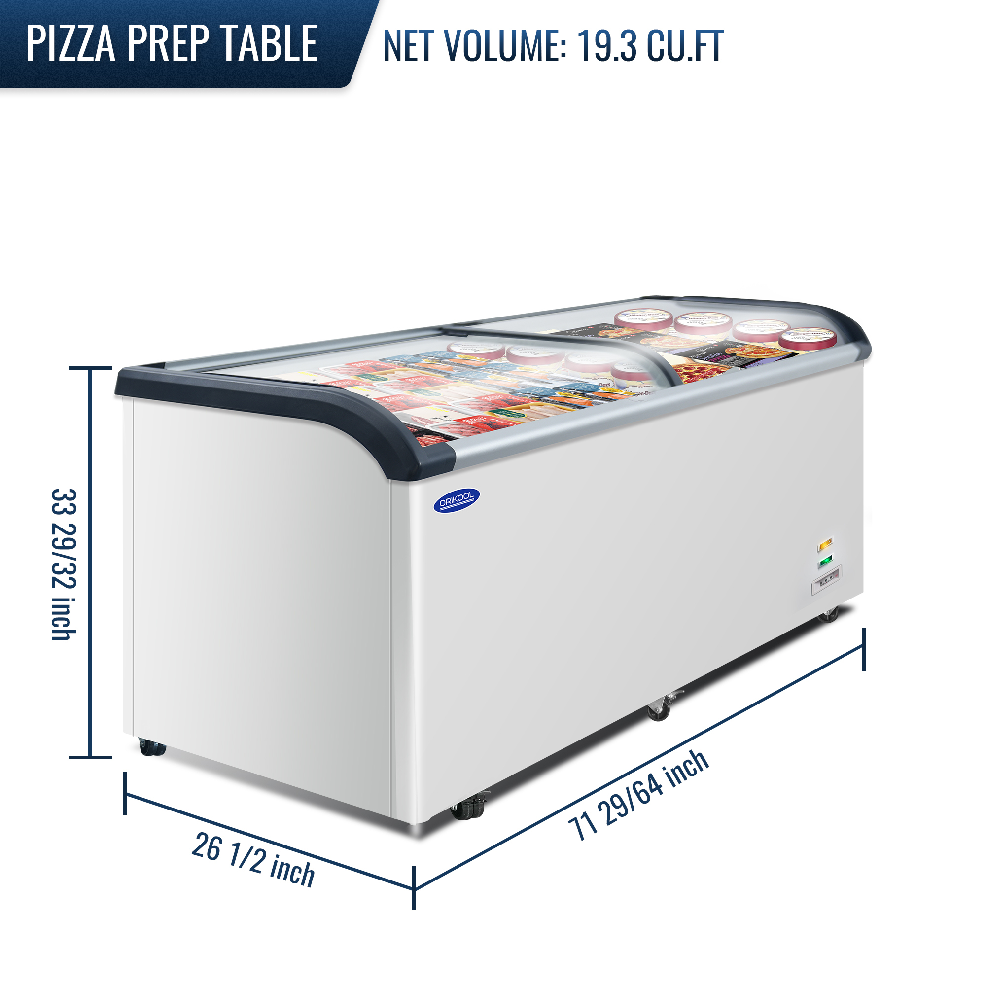 Xspracer Top Display Freezer 19.3 Cu.ft Sliding Glass Lid Ice Cream Freezers Commercial Mobile Chest Freezer with LED Lighting