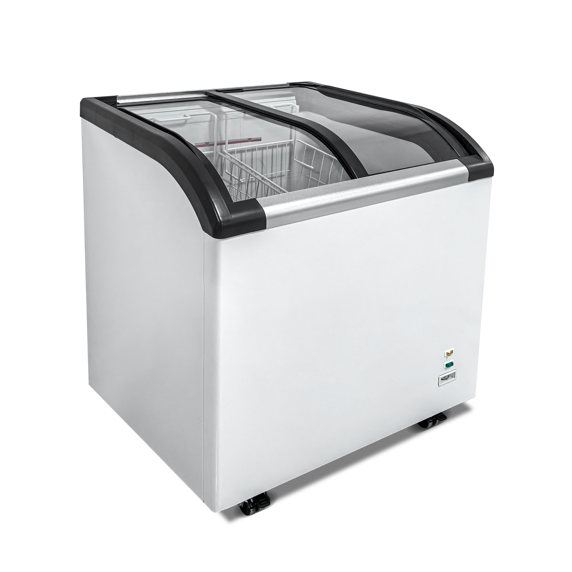 Xspracer Top Display Freezer 4.6 Cu.ft Sliding Glass Lid Ice Cream Freezers Commercial Mobile Chest Freezer with LED Lighting