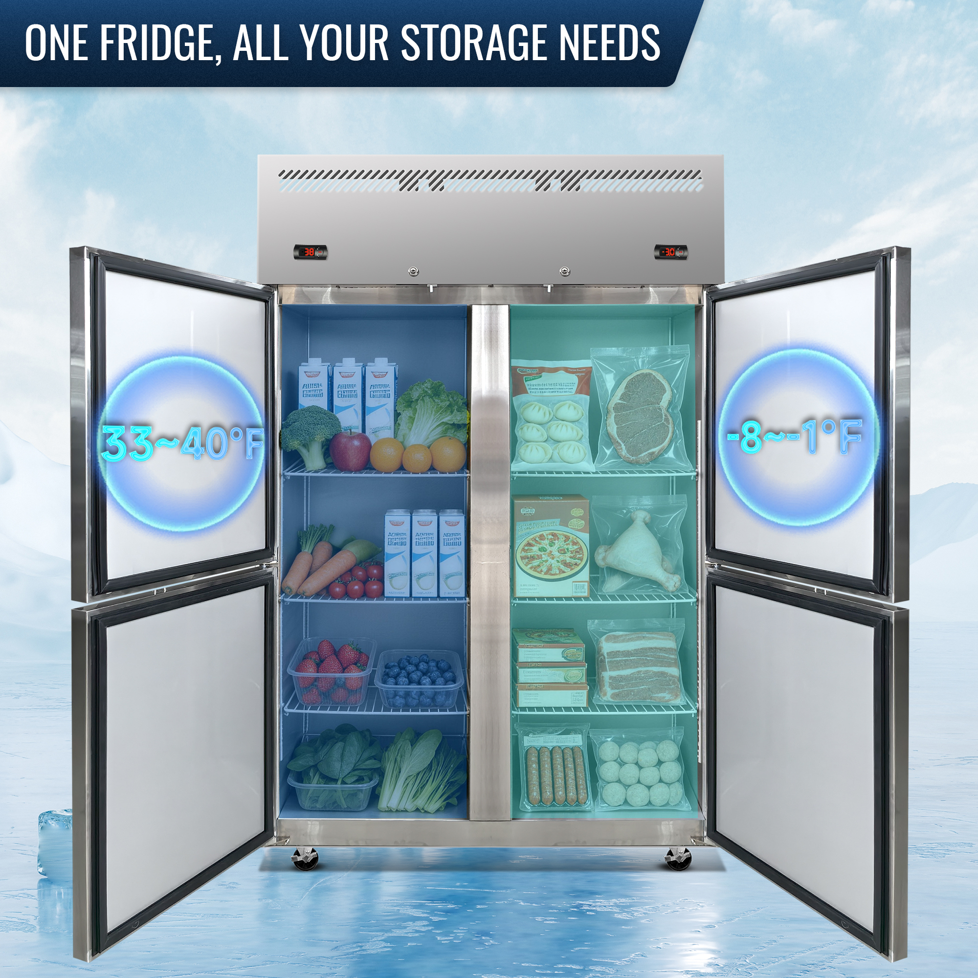 Xspracer 34 Cu. Ft. Stainless Steel Dual Temperature Commercial Refrigerator Freezer