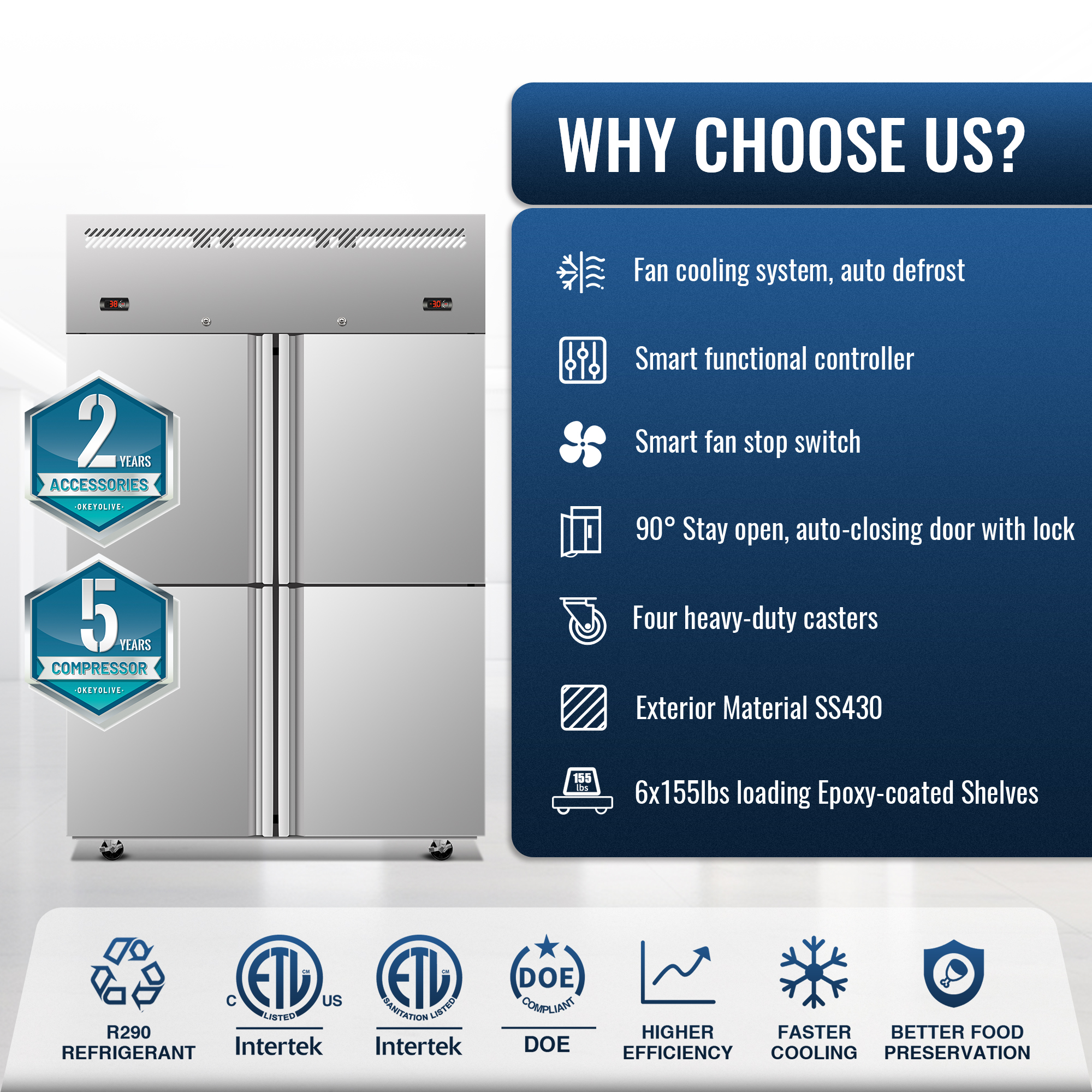 Xspracer 34 Cu. Ft. Stainless Steel Dual Temperature Commercial Refrigerator Freezer