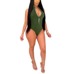 Green Diamond Tassel Zipper Sleeveless Bodysuit TQV250001-9