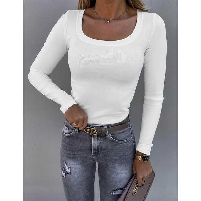 White U Neck Ribbed Long Sleeve Bodysuit TQV220126-1