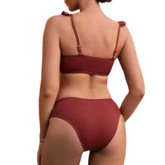 Wine Red Ruffle Detail Lace-up Bikini Set TQX610006-23