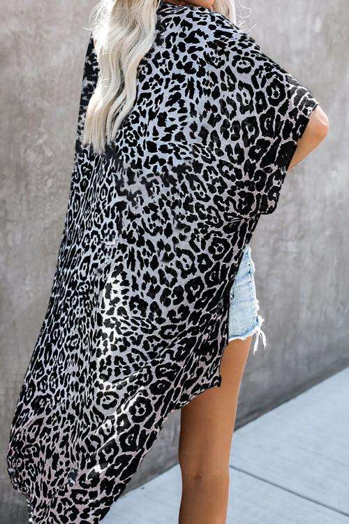 Black Born To Stand Out Leopard Kimono LC85462-2