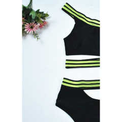 Black Contrast Cut-out Two Pieces Bikini Swimsuit TQX610008-2
