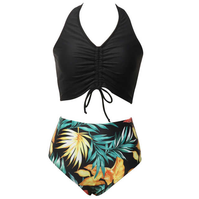 Black Smock Printed Bikini Swimwear TQK610300-2