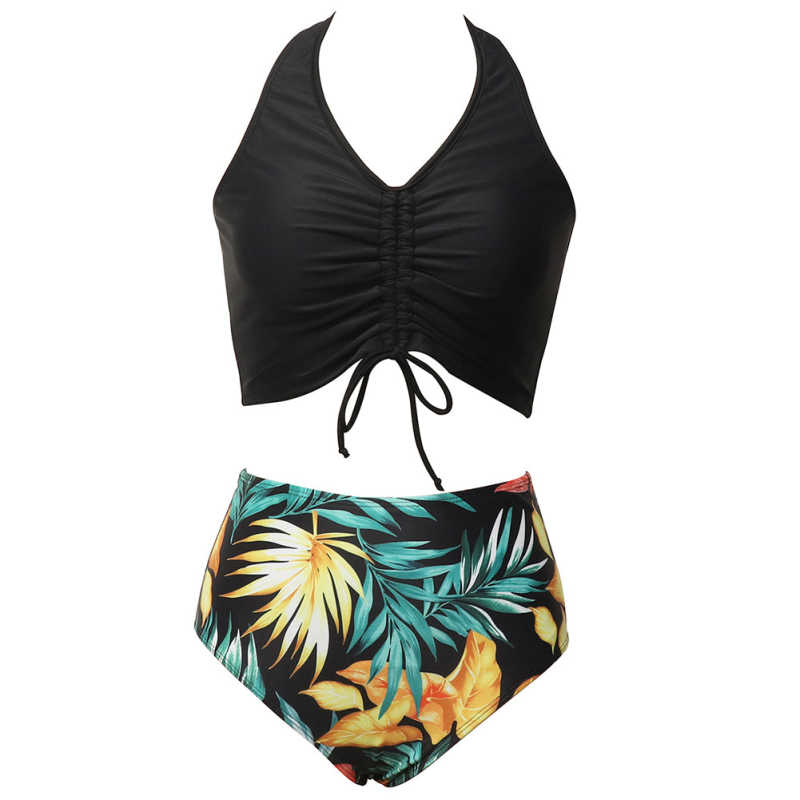 Black Smock Printed Bikini Swimwear TQK610300-2