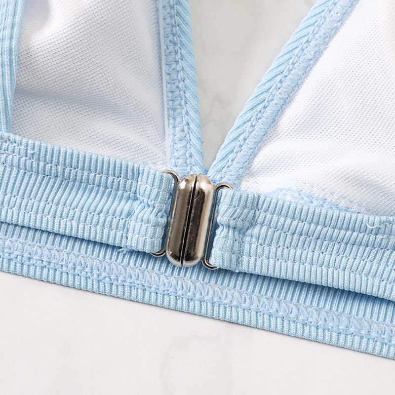 Light Blue Solid V Neckline 2 Piece Bikini Set TQK610269-30
