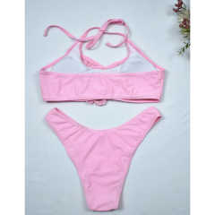 Pink Fringed Halter Two Pieces Bikini Set TQX610012-10