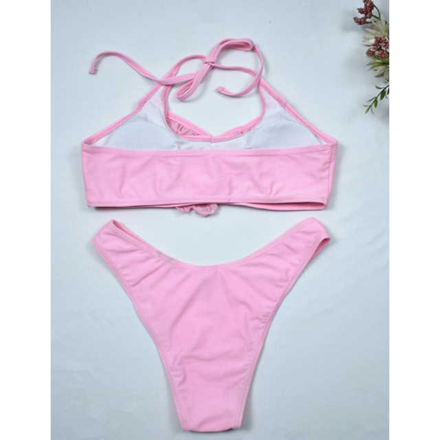 Pink Fringed Halter Two Pieces Bikini Set TQX610012-10